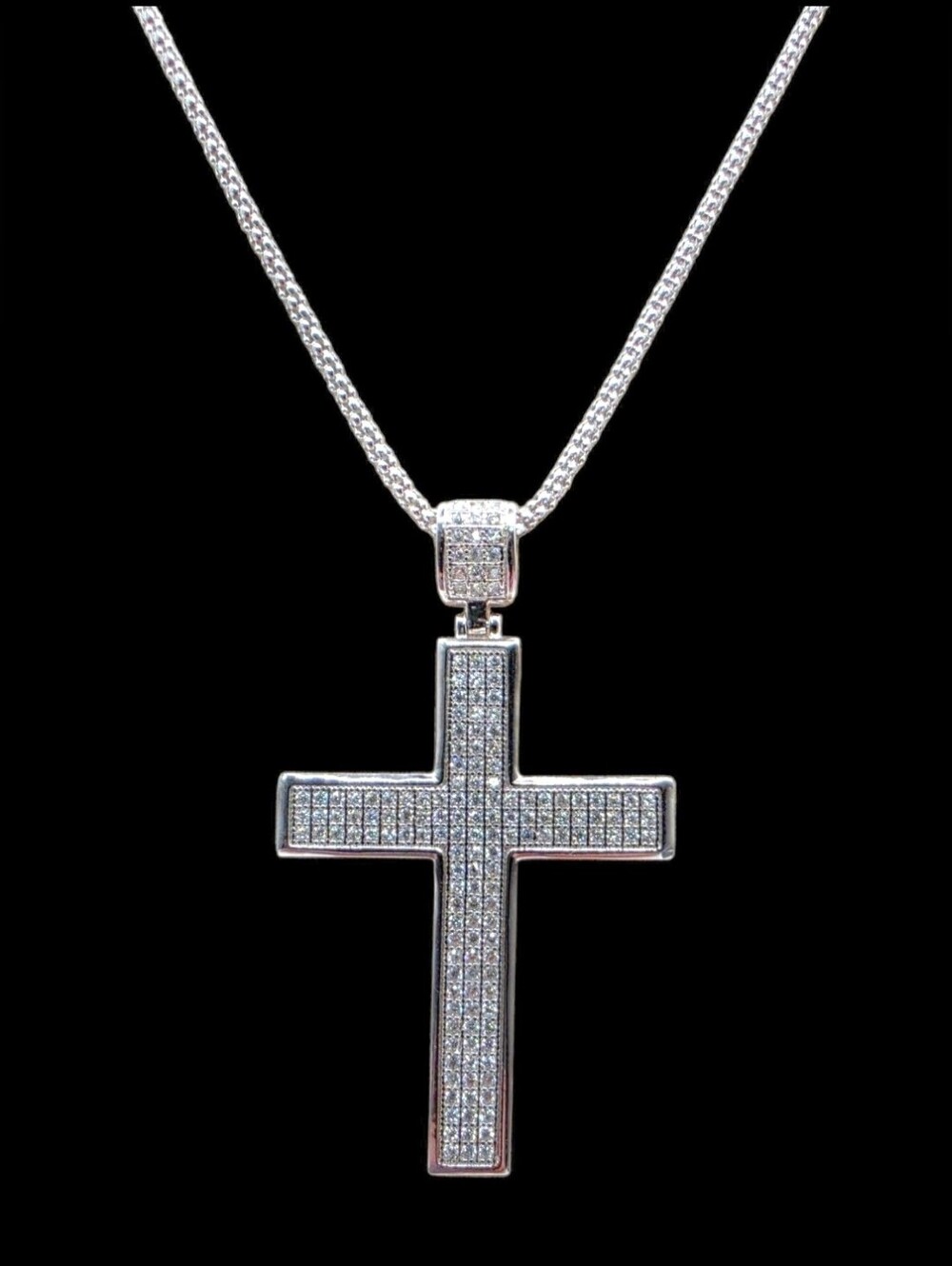 0.79 CTW Moissanite Iced Out Cross Necklace 925 Sterling Silver